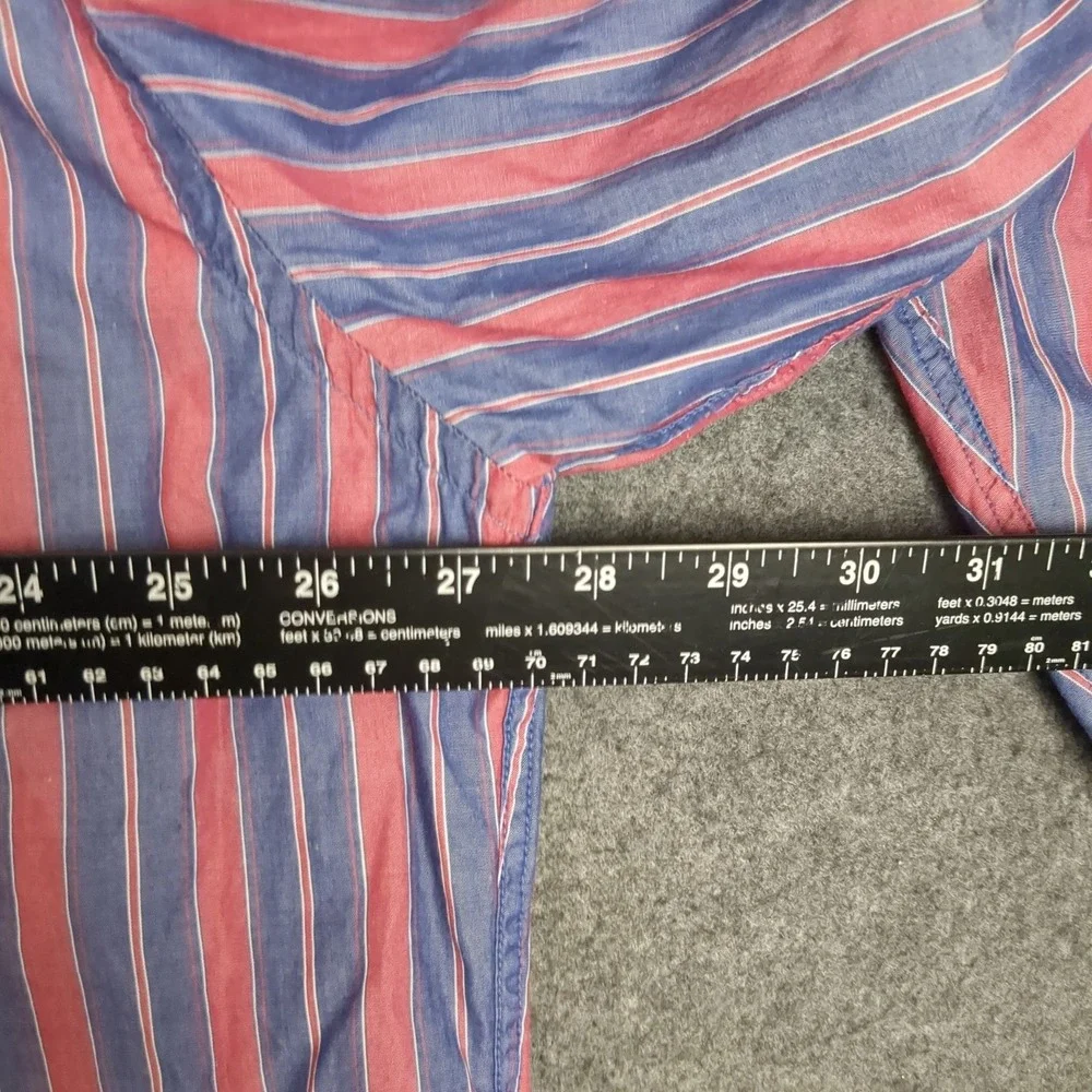 LL Bean Mens XXL Button Down Shirt Blue Red Striped Long Sleeve Regular Ext
